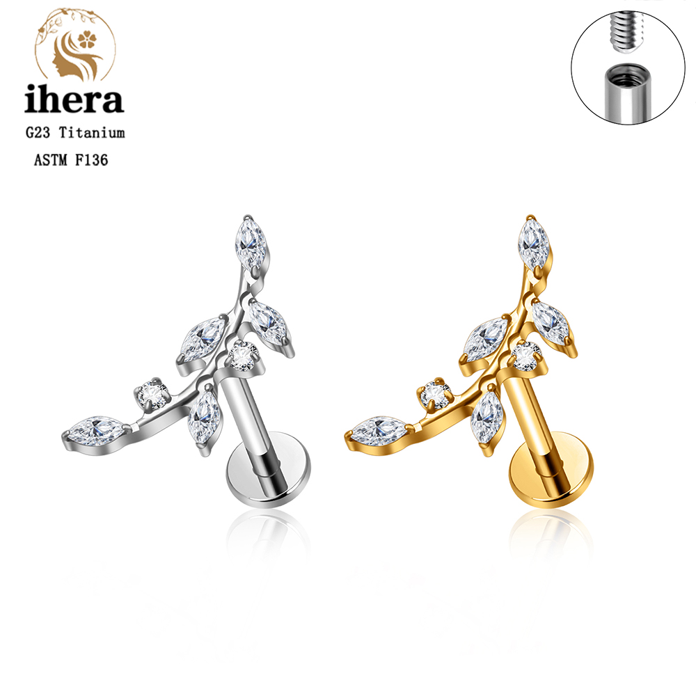 Body Jewelry Internally Threaded - ASTM F136 Titanium 16G CZ Leaf