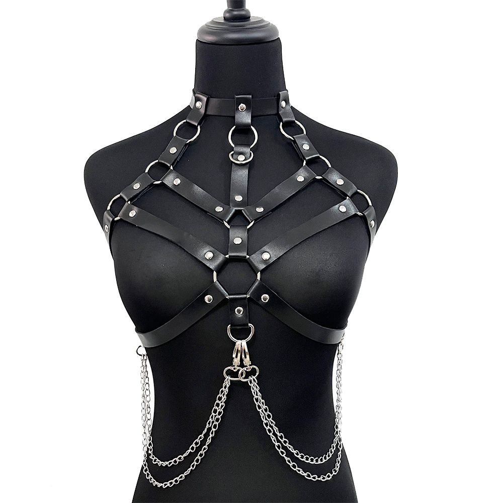 Body Jewelry Harness - Chain with Leather Lingerie Woman Bondage