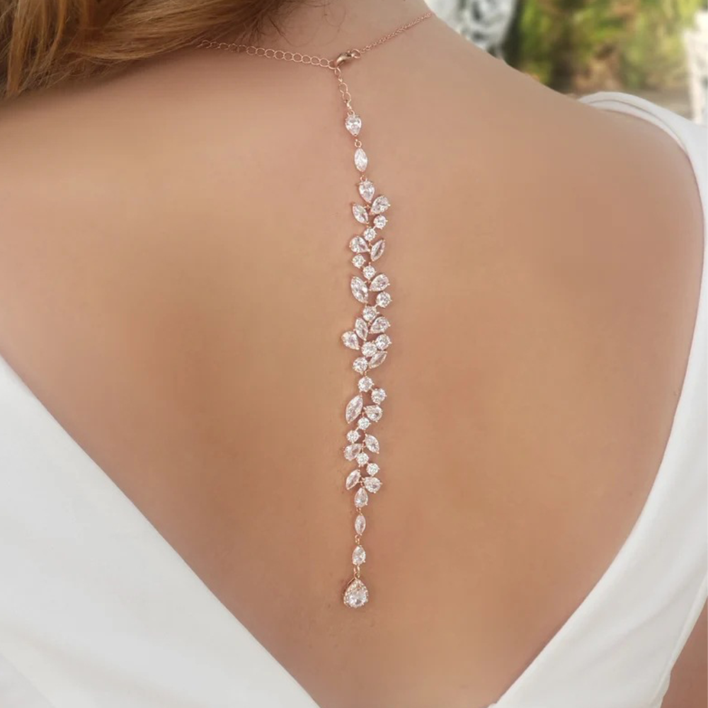 Body Jewelry Rhinestone - Crystal Leaf Backdrop Necklace Rhinestone Bridal