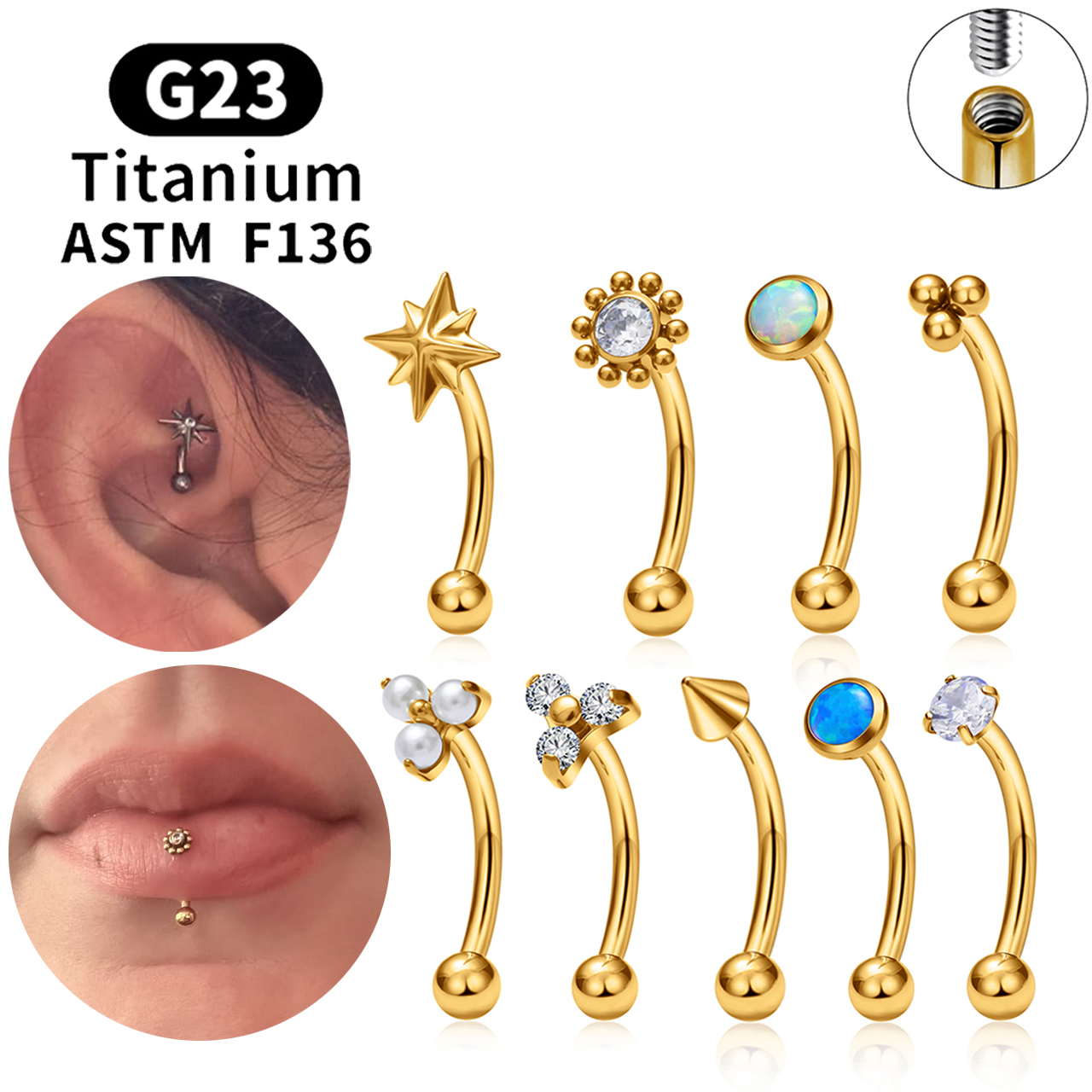 Body Jewelry Internally Threaded - ASTM F136 Titanium Hexagram Rook Earring