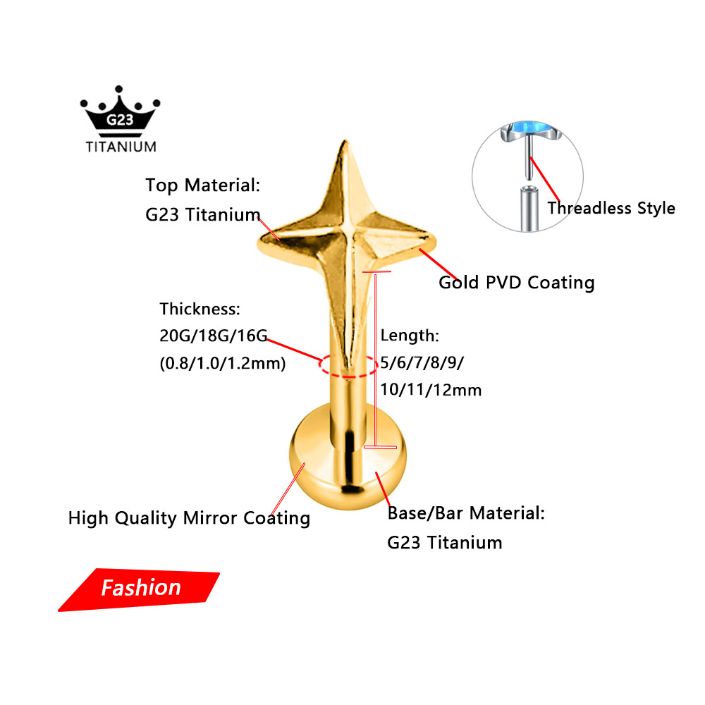 ASTM F136 G23 Titanium Star Cr - Body Jewelry Threadless recensie en prijs