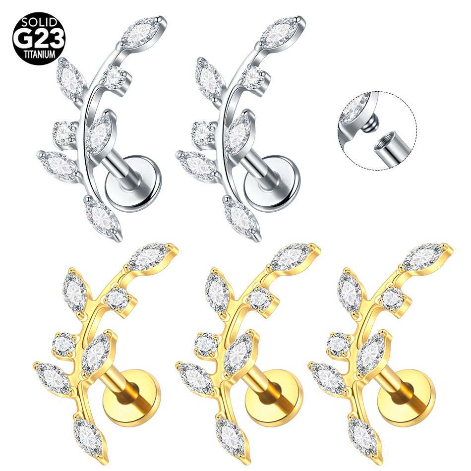 1/5PCS Titanium Leaf Ear Tragu - Body Jewelry Internally Threaded recensie en prijs