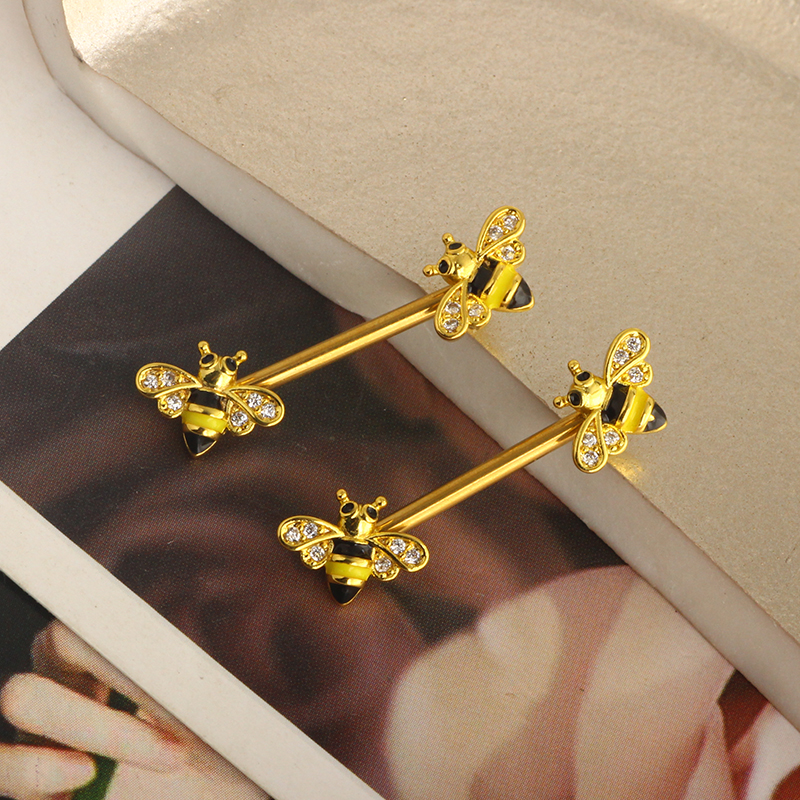 Bee Nipple Barbell 14g Yellow  - Yellow Body Jewelry recensie en prijs