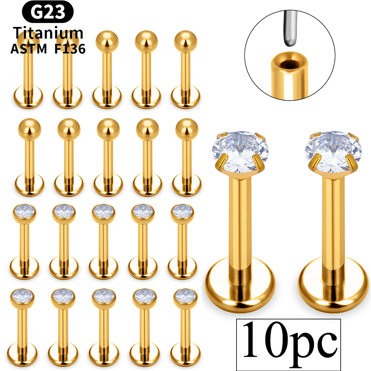 10PCS 16/18G Threadless Labret - Body Jewelry Threadless recensie en prijs