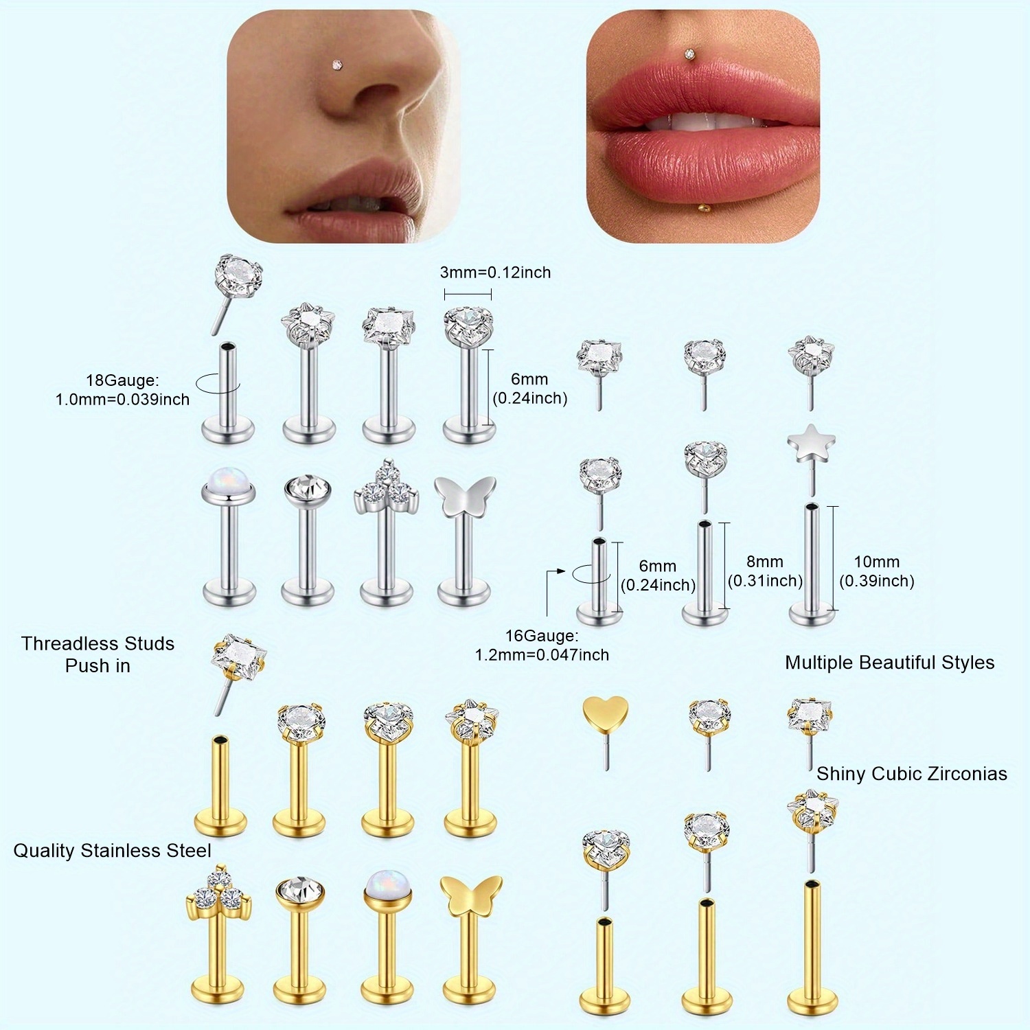 16G 18G Push in Threadless Nos - Body Jewelry Threadless recensie en prijs